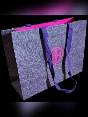 RARE Tory Burch XL Shopping Gift Bag Purple Green Pink Boutique Packaging Tote